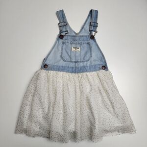 Girls OshKosh B'Gosh Light Blue Denim Glitter Tulle Overalls Dress Size 5t
